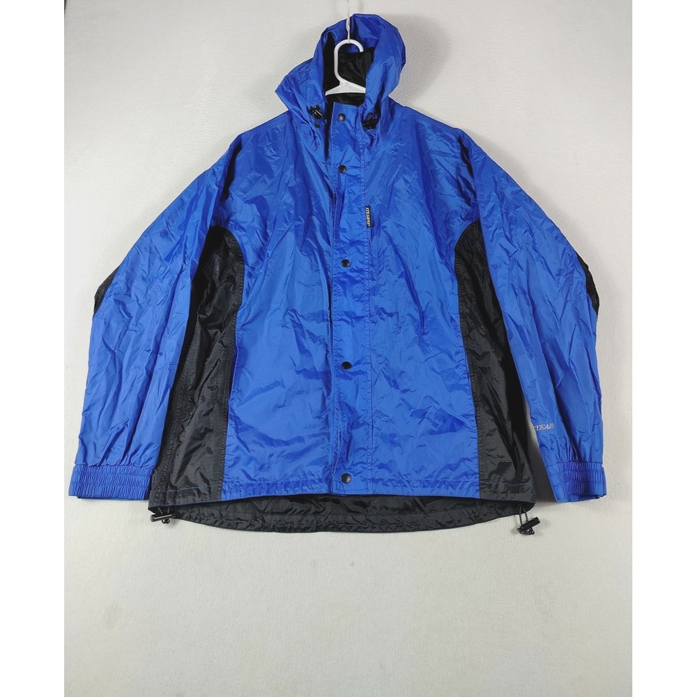 Stearns DryWear Jacket Mens Medium Royal Blue Black Hooded Nylon Rain Coat